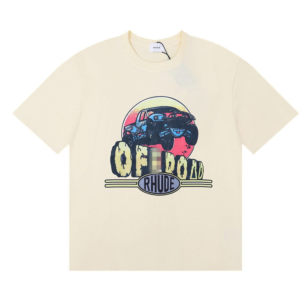 Rhude T Shirt Alphabet Coconut Racing Pattern Short Sleeve T-Shirt