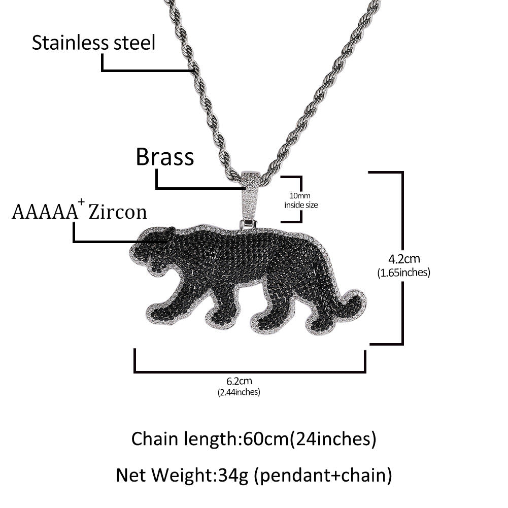 Jewelry Diamonds Leopard Pendant Necklace Ornament Hip Hop Animals Far East