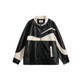 Unisex Jacket Retro Patchwork Jacket Loose PU Leather Coat