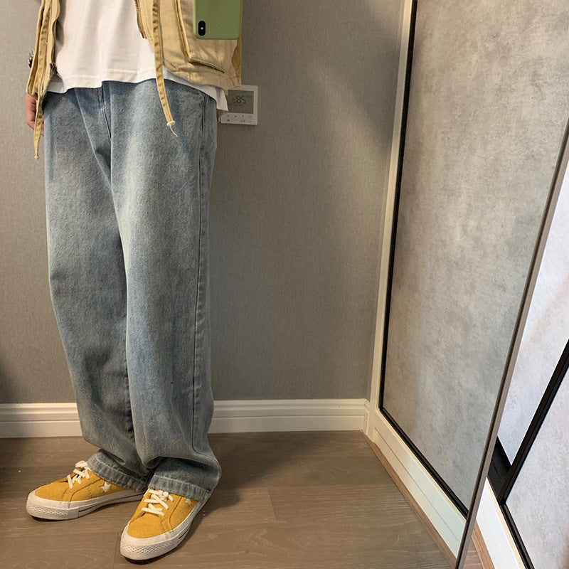 Men Jeans Retro Spring and Autumn Loose Straight Jeans Trousers