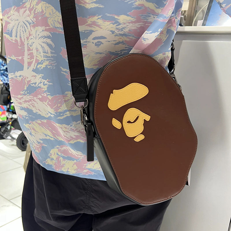 Bathing Ape Bape Bag Accessories: Ape-patterned PU leather zippered crossbody bag/shoulder bag