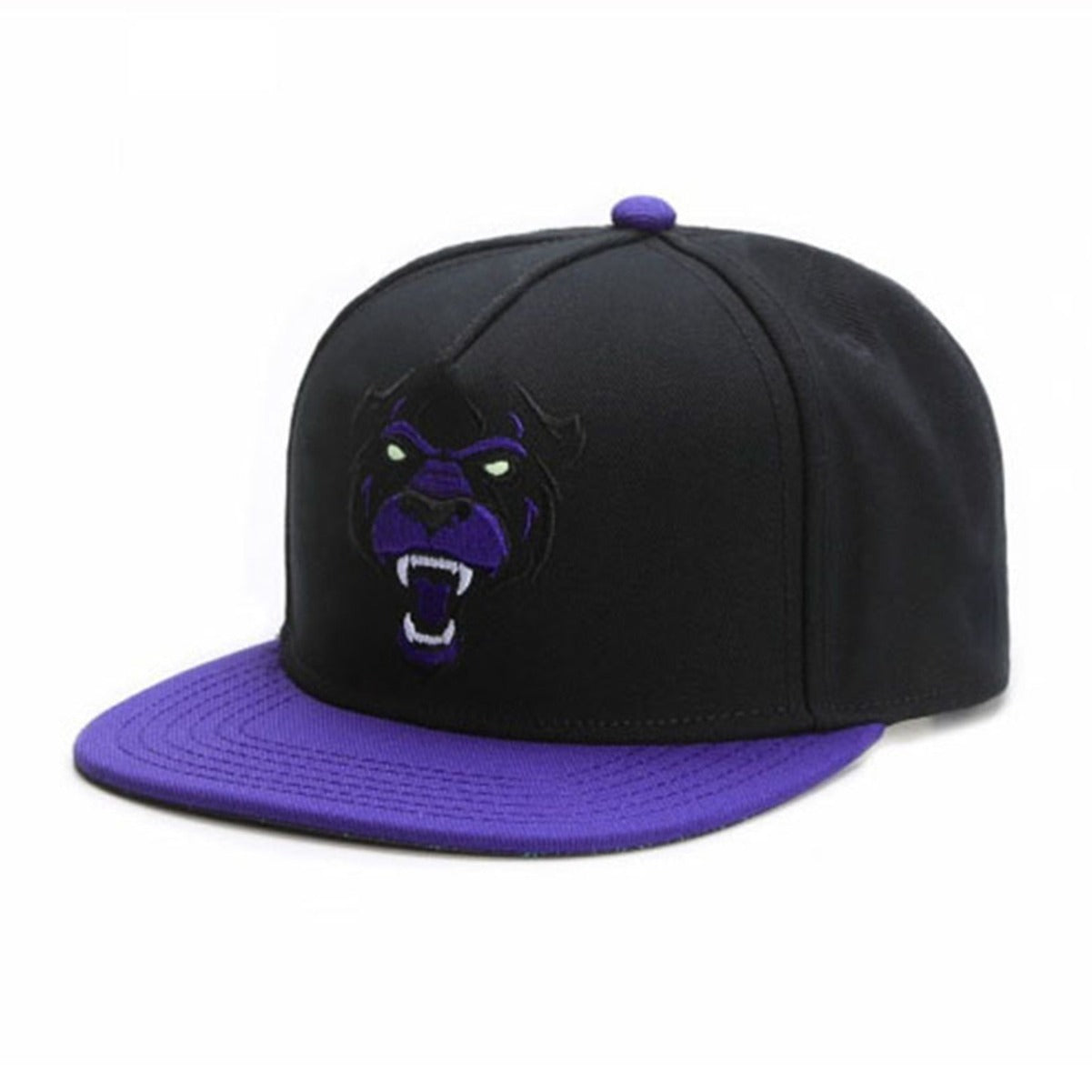Trendy flat brimmed snapback hats cartoon purple leopard embroider summer