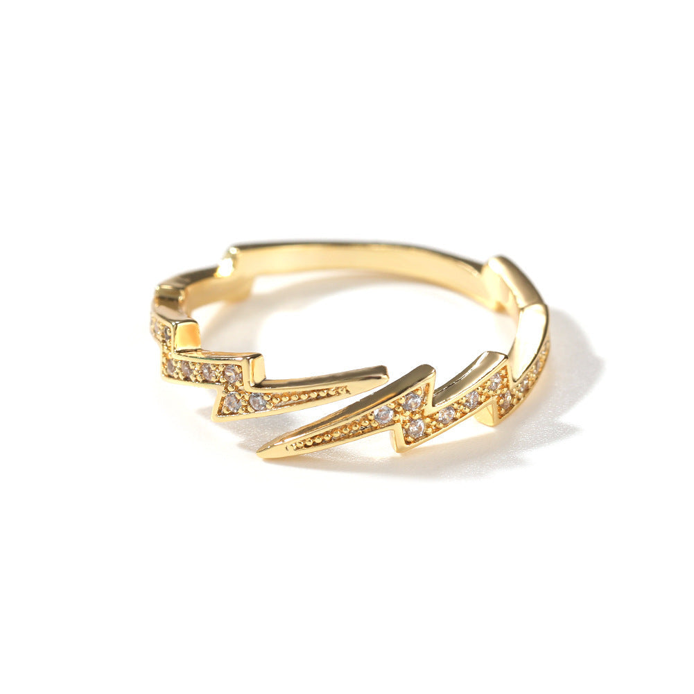 Rings Hip Hop Copper Zircon Cool Lightning Ring Spectrum
