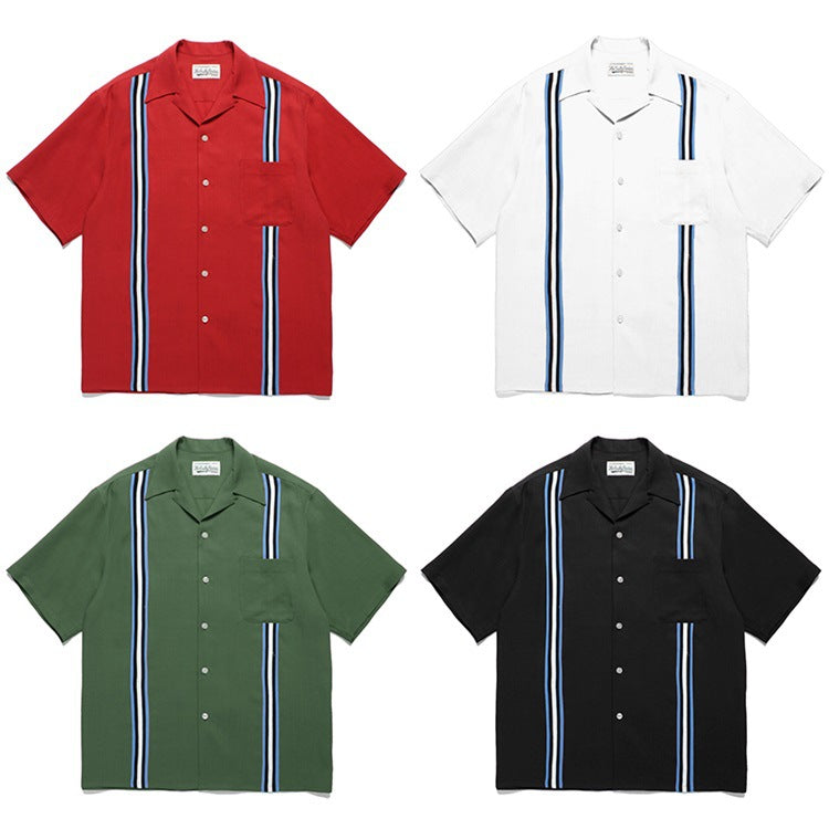 GUILTYPARTIES TIGER Shirts 24SS TWO TONE Striped webbing color matching Hawaiian short-sleeved shirt