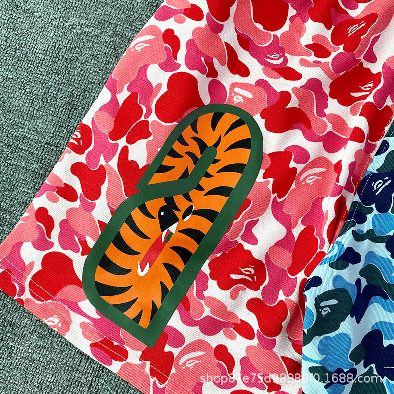 Bathing ape Bape Shorts Camo Alphabet Shark Straight Beach Pants