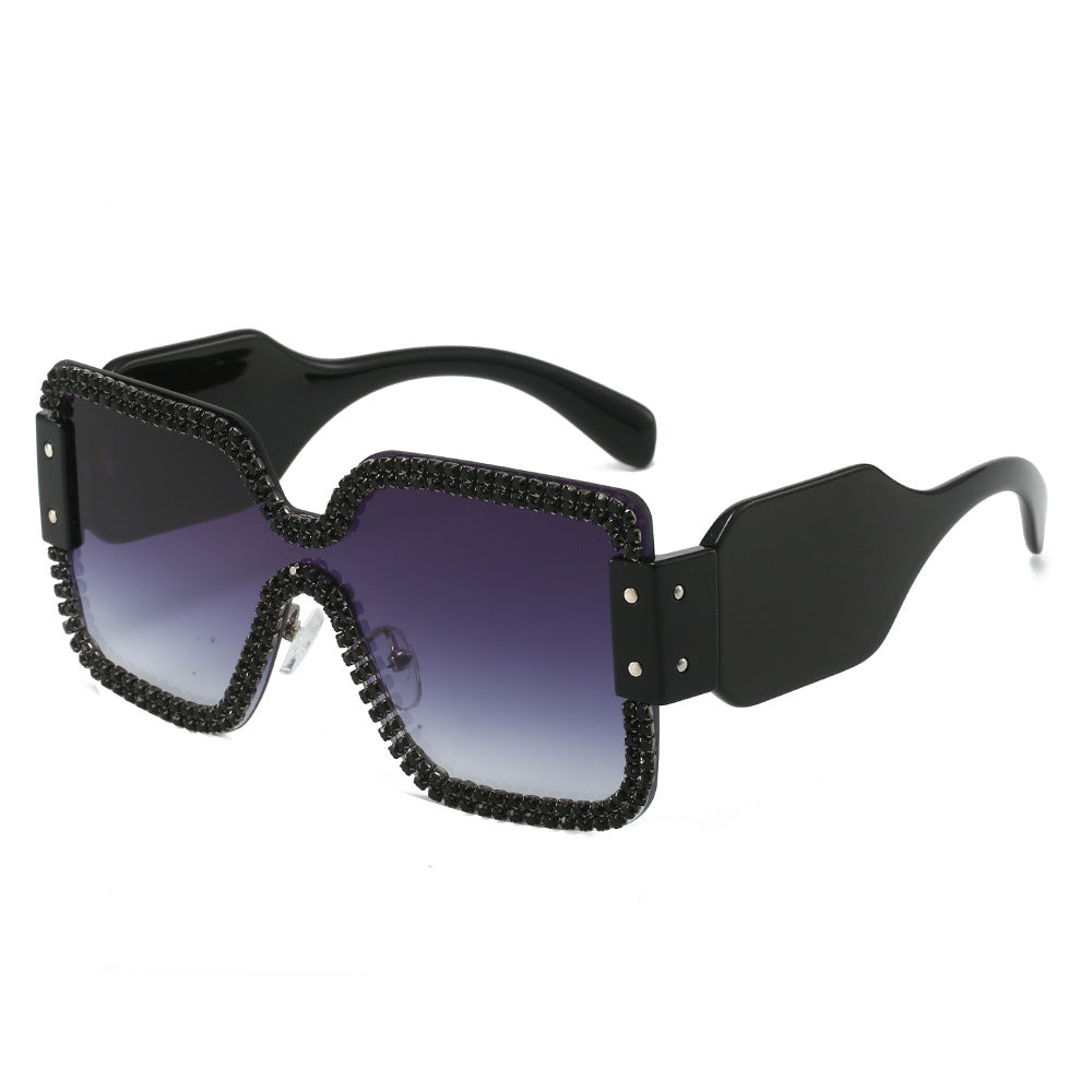Trendy punk glasses double row rhinestones