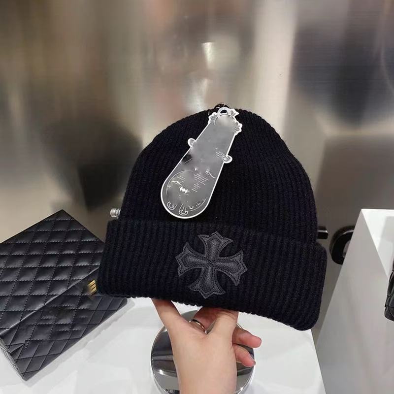 Chrome Hearts Knit Hat - Warm, Casual, Trendy Winter Streetwear Fashion Versatile Jacquard Wool Hat European and American Casual Warm Cold Hat Cross-border Knitted Hat Xiaoxiang Hat