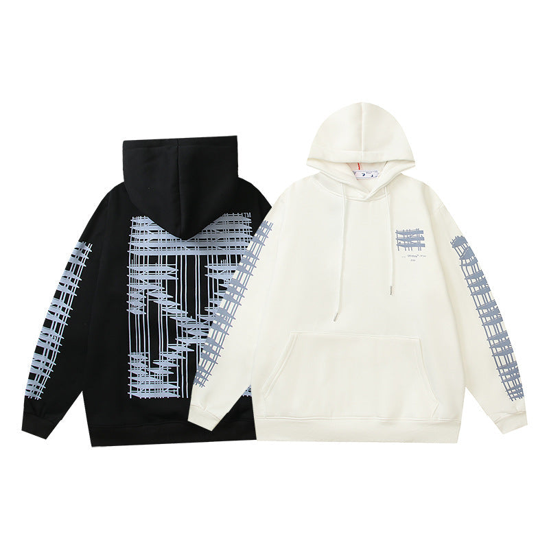 OW  hoodie geometric building arrow pattern fleece hooded