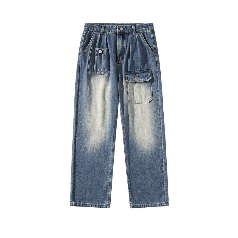 Men Jeans Cargo Jeans Men's Autumn and Winter Wide-Leg Trousers