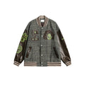 Unisex Jacket Pu Sleeve Baseball Collar Jacket for Men and Women