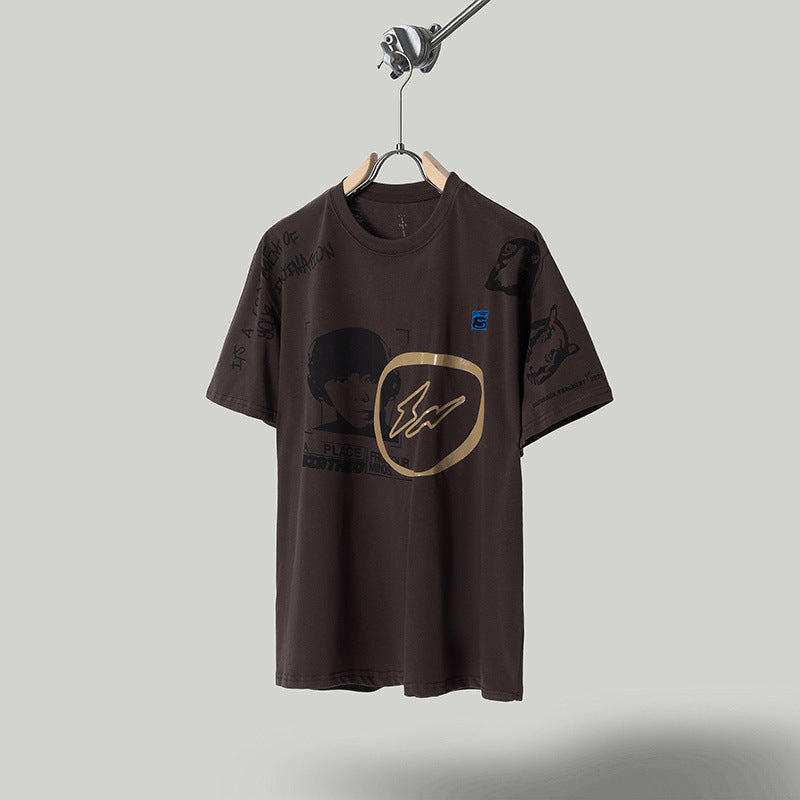 Travis Scott T-Shirt Travis Scott ts Face Print Short Sleeve T-Shirt Loose Crew Neck