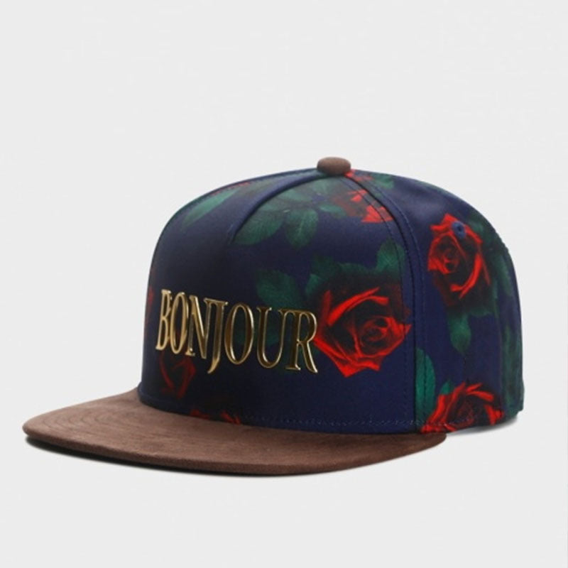 Trendy flat brimmed snapback hats rose adjustable sun shade