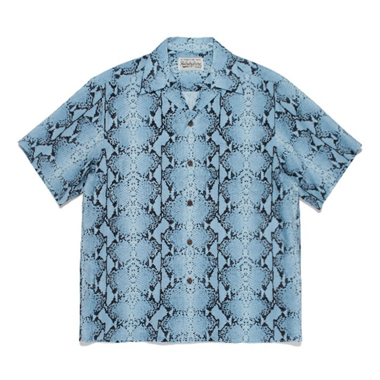 GUILTYPARTIES TIGER Shirts PYTHON OPEN COLLAR SHIRT Snake print short-sleeved shirt men