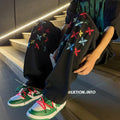 Men Jeans Embroidered Jeans Baggy Straight Trousers