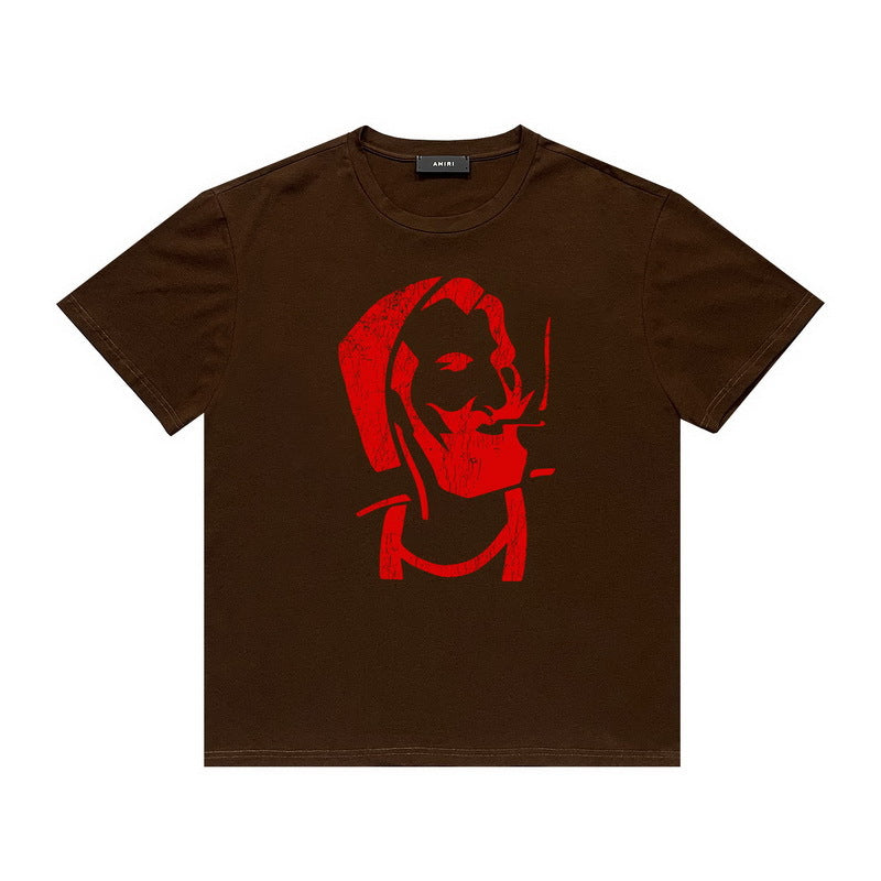 Amiri T Shirt Letter Print Casual Hip Hop High Street round Neck Short Sleeve T-shirt