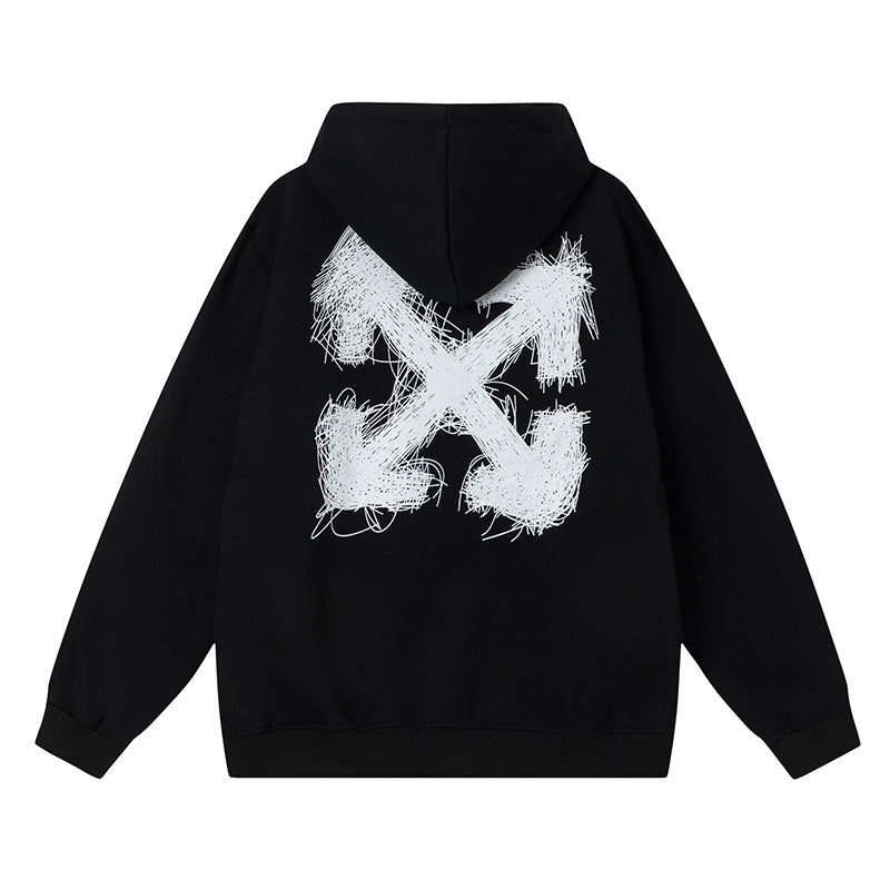 OW hoodie graffiti yarn arrow pattern pullover hooded