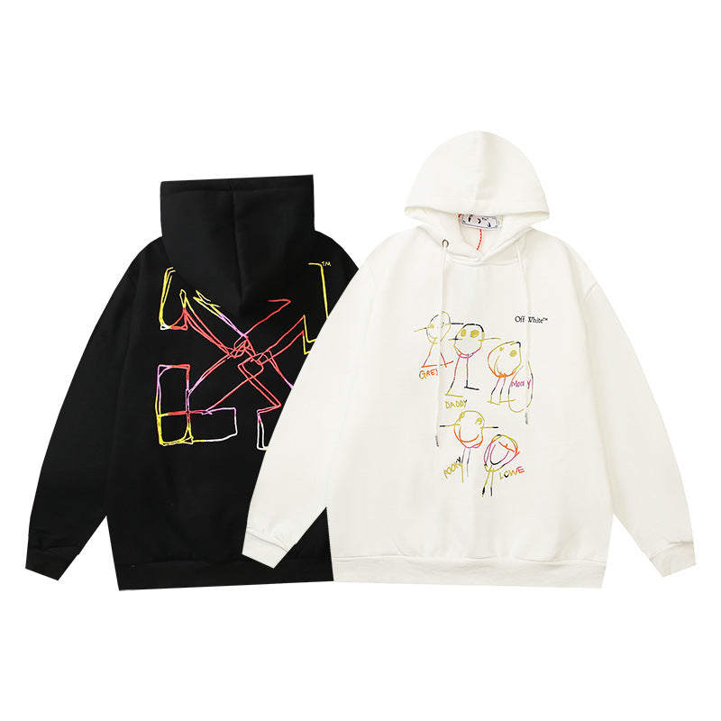 OW  hoodie cartoon series arrow pattern fleece hooded