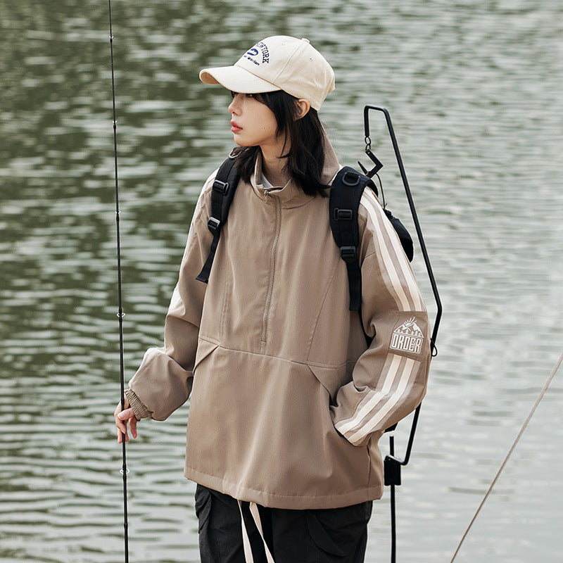 Unisex Jacket Loose Hooded Coat Men's and Women's Stand Collar Jacket