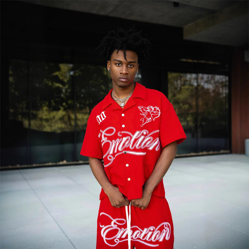 Mixed Emotion T-Shirt Embroidered polo shirt lapel casual loose short sleeve