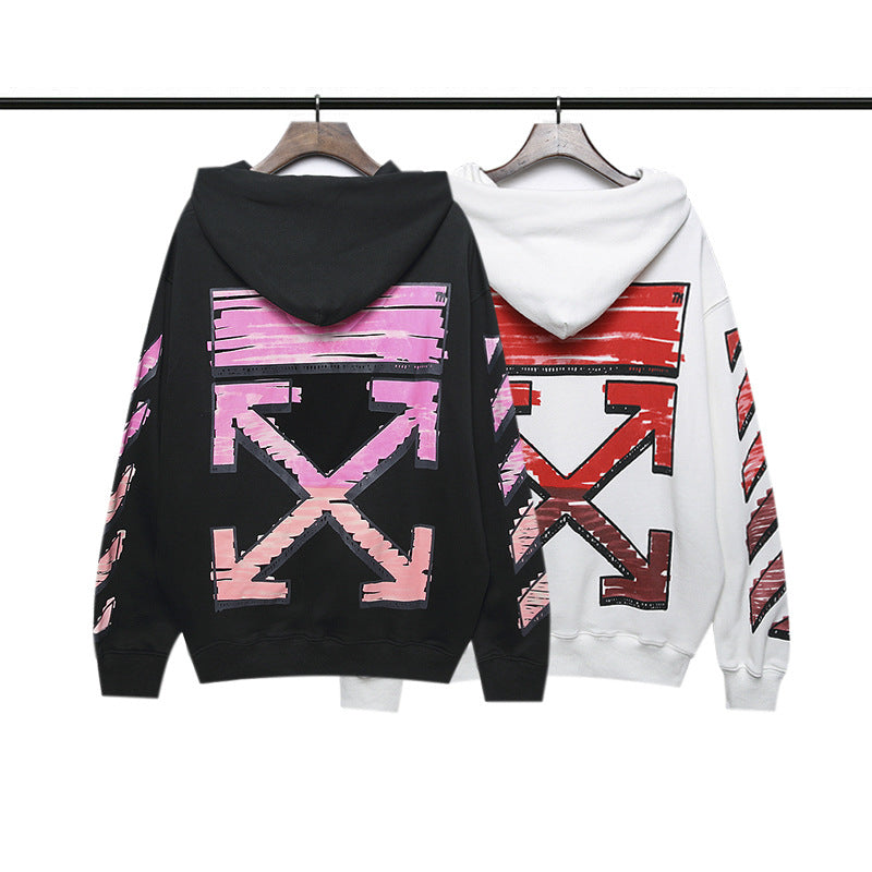 OW  hoodie red gradual change arrow pattern hooded