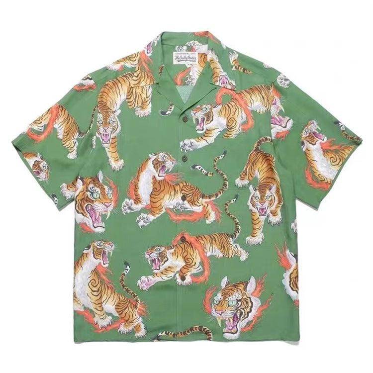 GUILTYPARTIES TIGER Shirts 22SS Limited TimLehi Fire Ring Tiger Totem, Short Sleeve Shirt Men