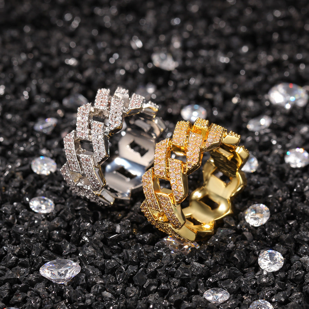 Rings Hip Hop Copper Zircon Cuban Chain Ring St. Valentine's Spectrum