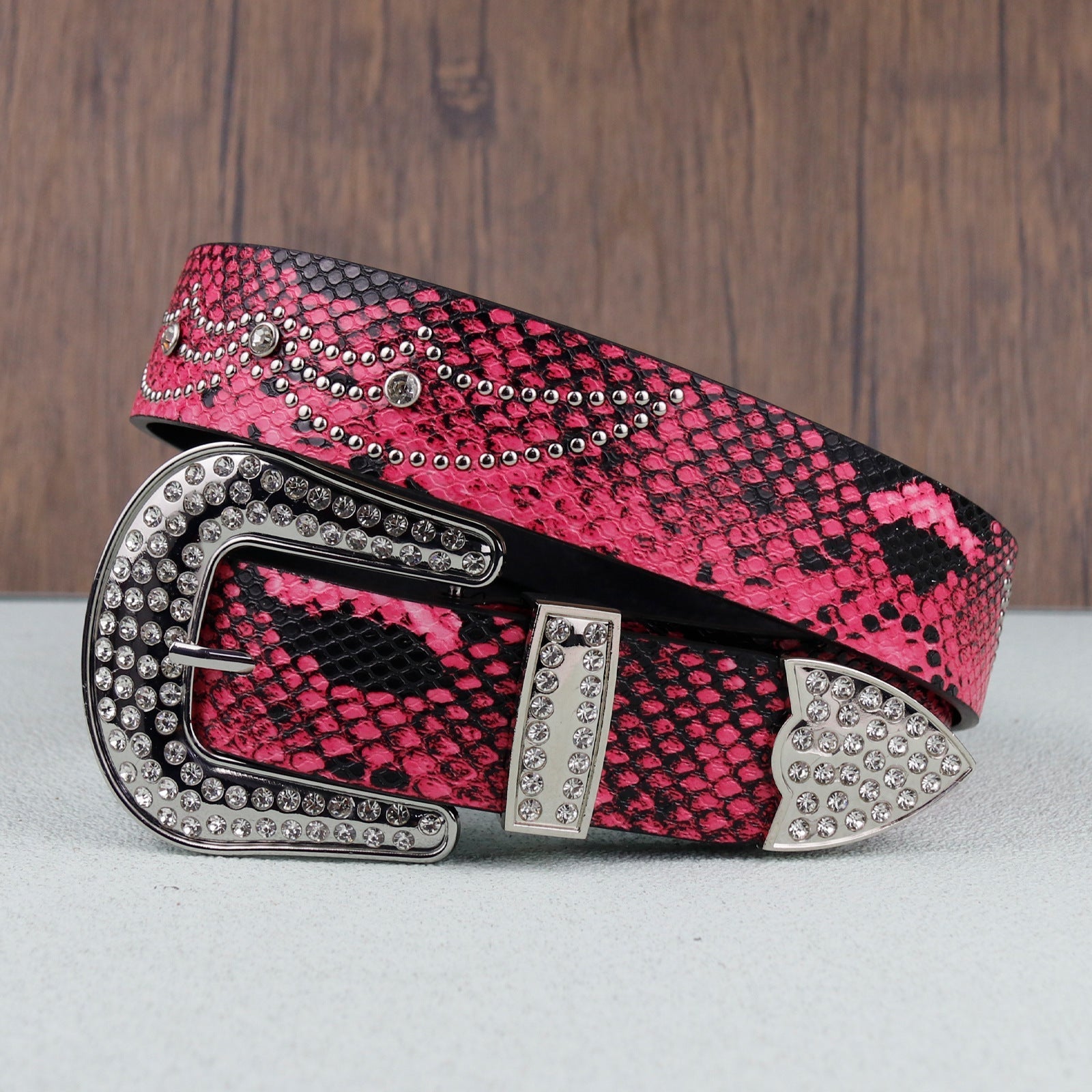 Hip-hop punk rhinestone belt python pattern