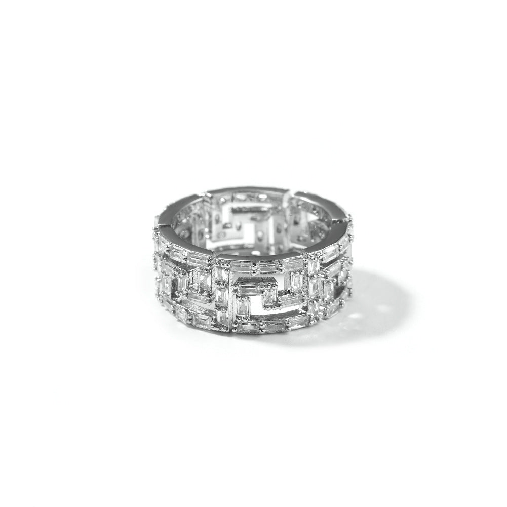 Rings Back Square Zirconium Ring Copper with Zircon Hip Hop St. Valentine's Spectrum