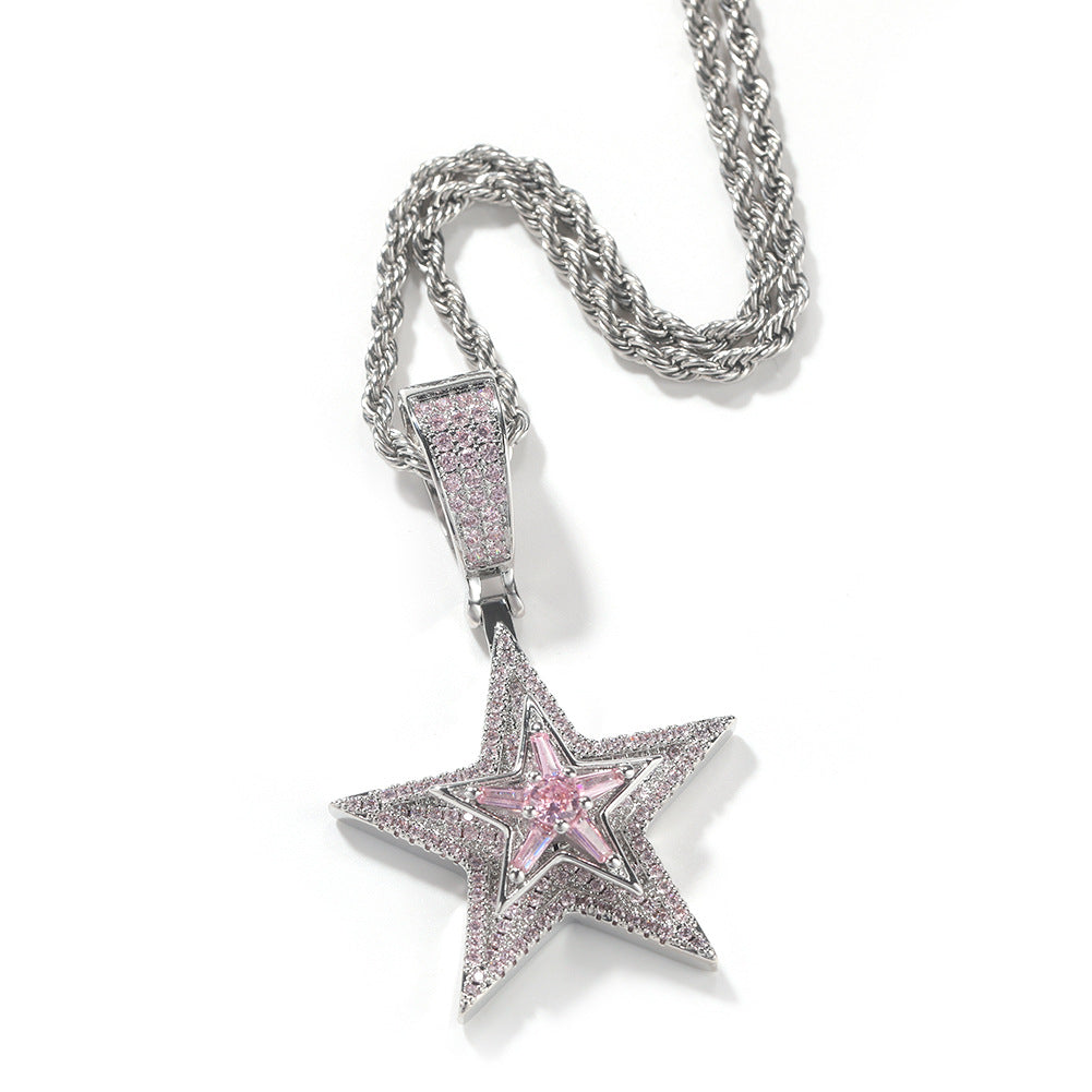 Jewelry Hip Hop Diamond Swivel Pentagram Pendant Necklace Cannabis Royalty Spectrum St. Valentine's