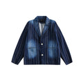 Unisex Jacket Vintage Suit Collar Denim Coat Striped Jacket