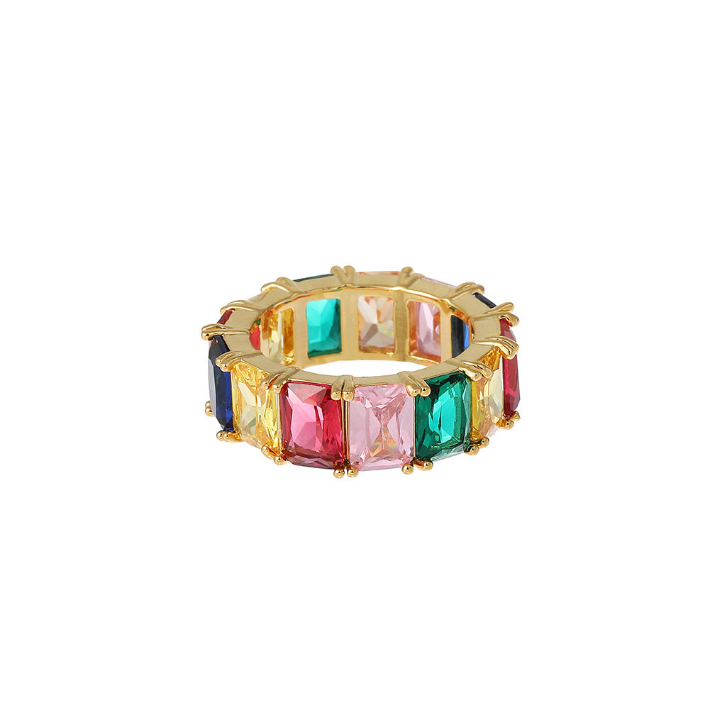 Rings Copper Zircon Ring Rectangle Zircon Ring St. Valentine's Spectrum