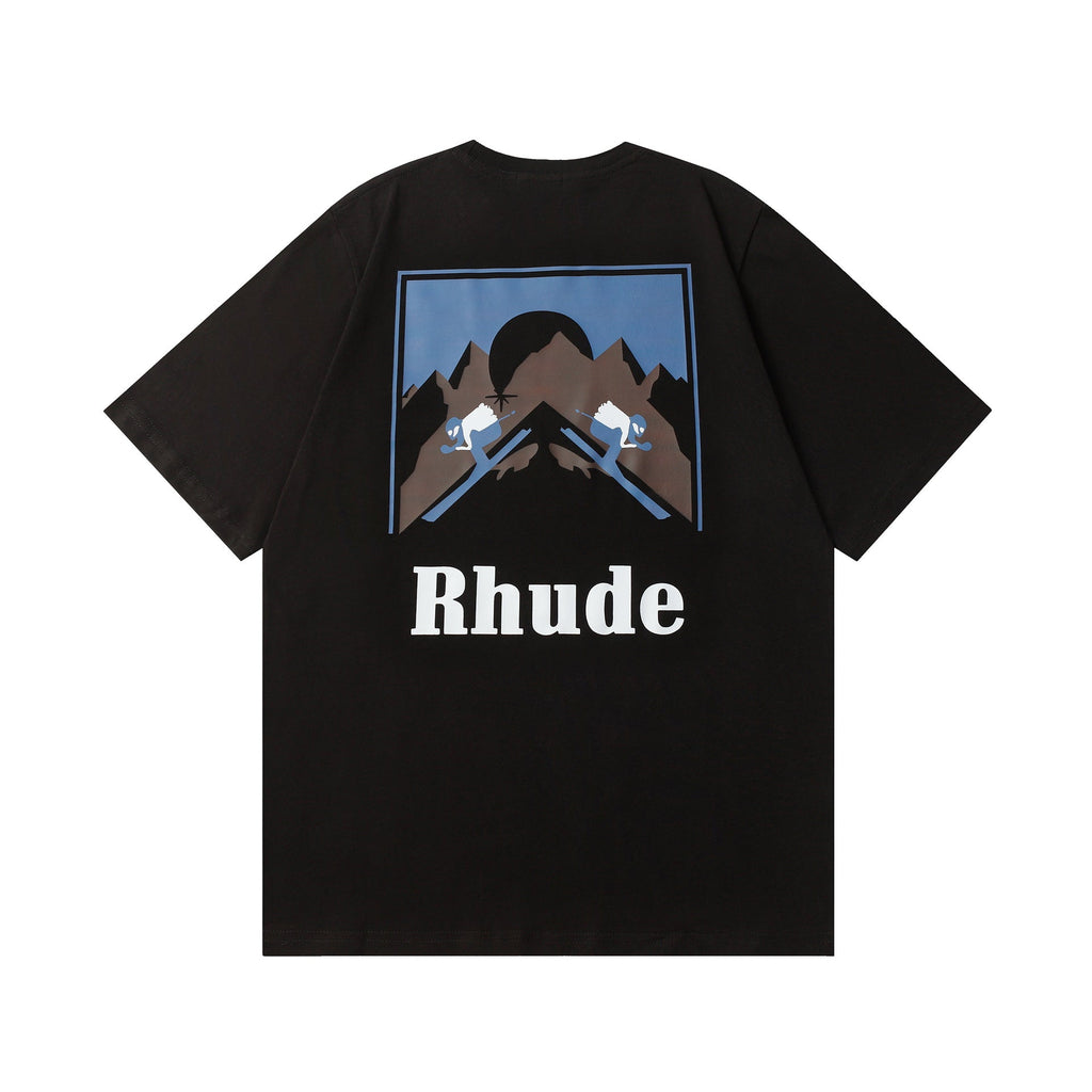 Rhude T Shir Sunset Snow Mountain Print Short Sleeve T-Shirt