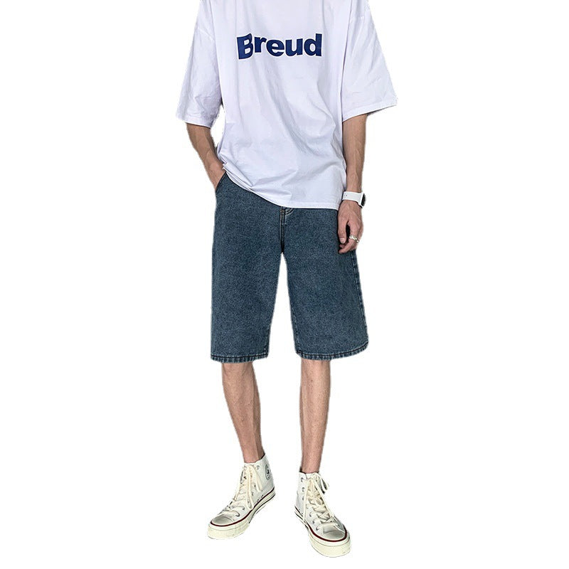 Men Jeans Retro Summer Denim Shorts Loose Straight Shorts