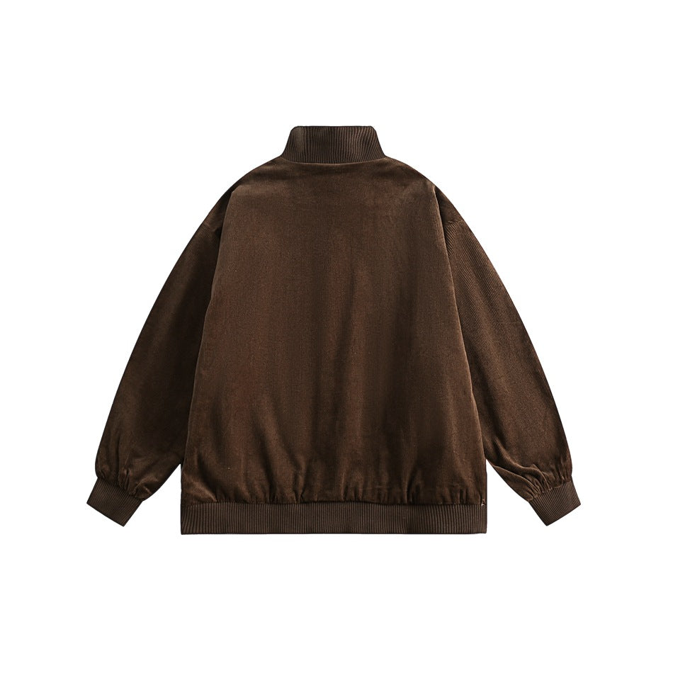 Unisex Jacket Vintage Men's Stand Collar Jacket Loose Corduroy Coat