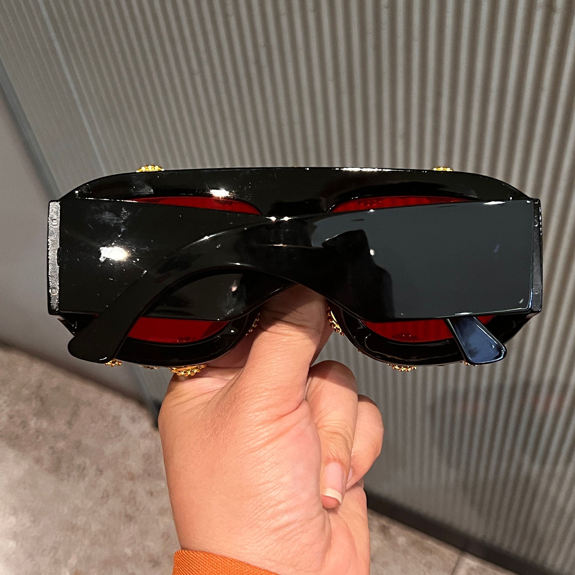 Trendy punk glasses oversized frame diamond retro