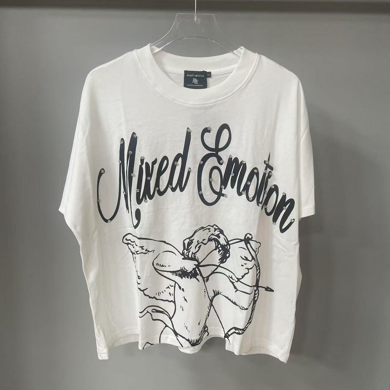 Mixed Emotion T-Shirt Hip Hop Short Sleeve Rhinestone Embellished T-Shirt