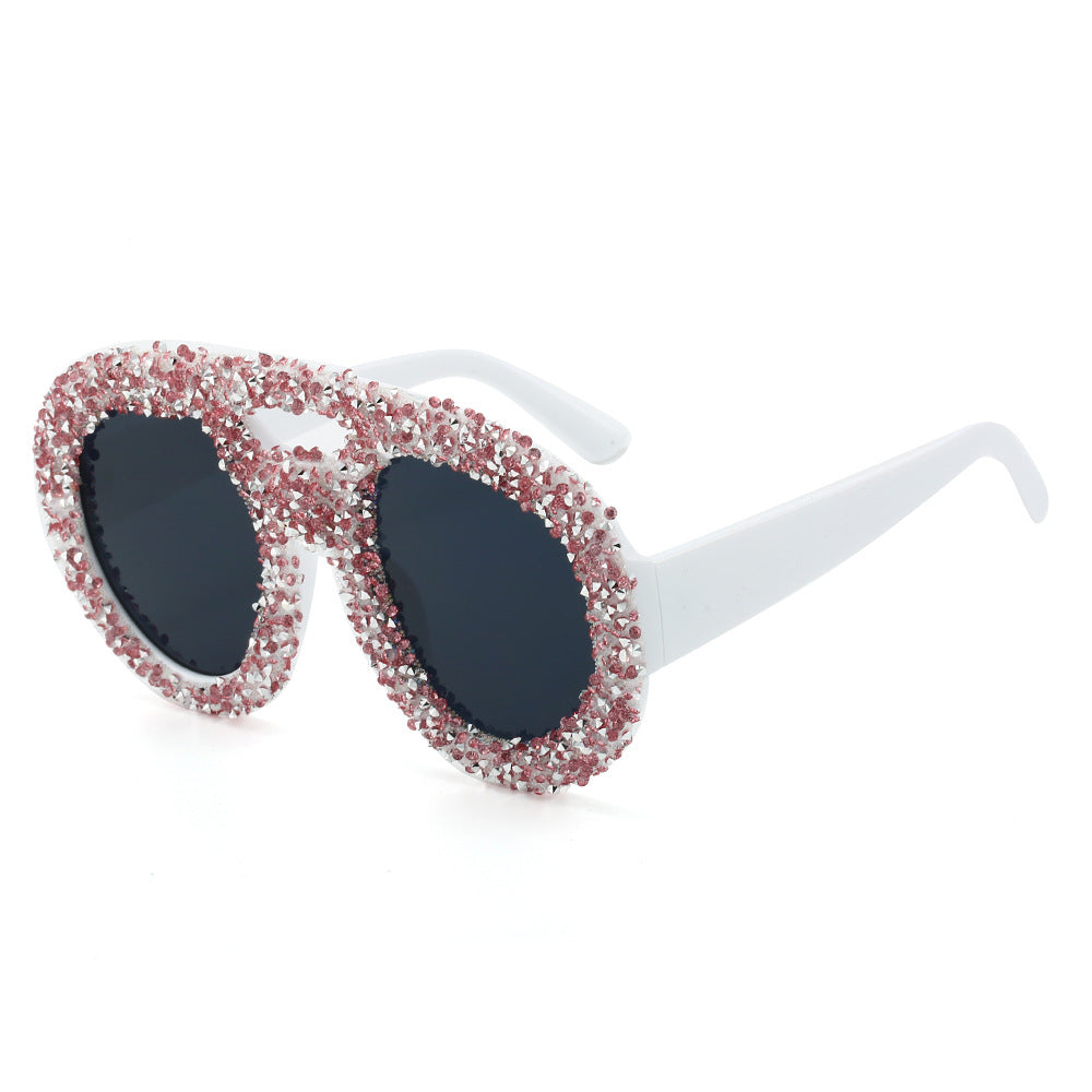 Trendy punk glasses round full diamond retro