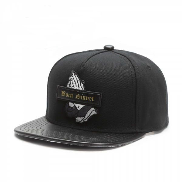 Trendy flat brimmed snapback hats sinner cap black prayer