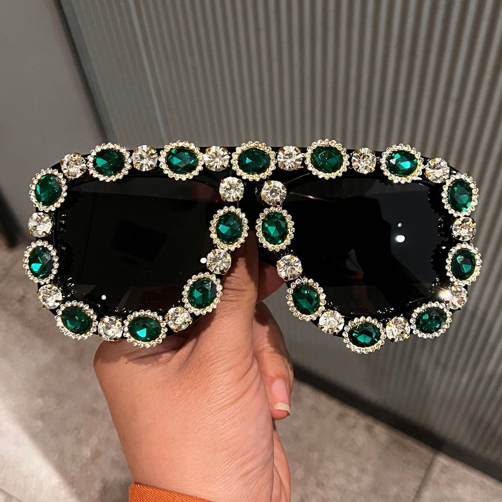 Trendy punk glasses oversized frame diamond retro
