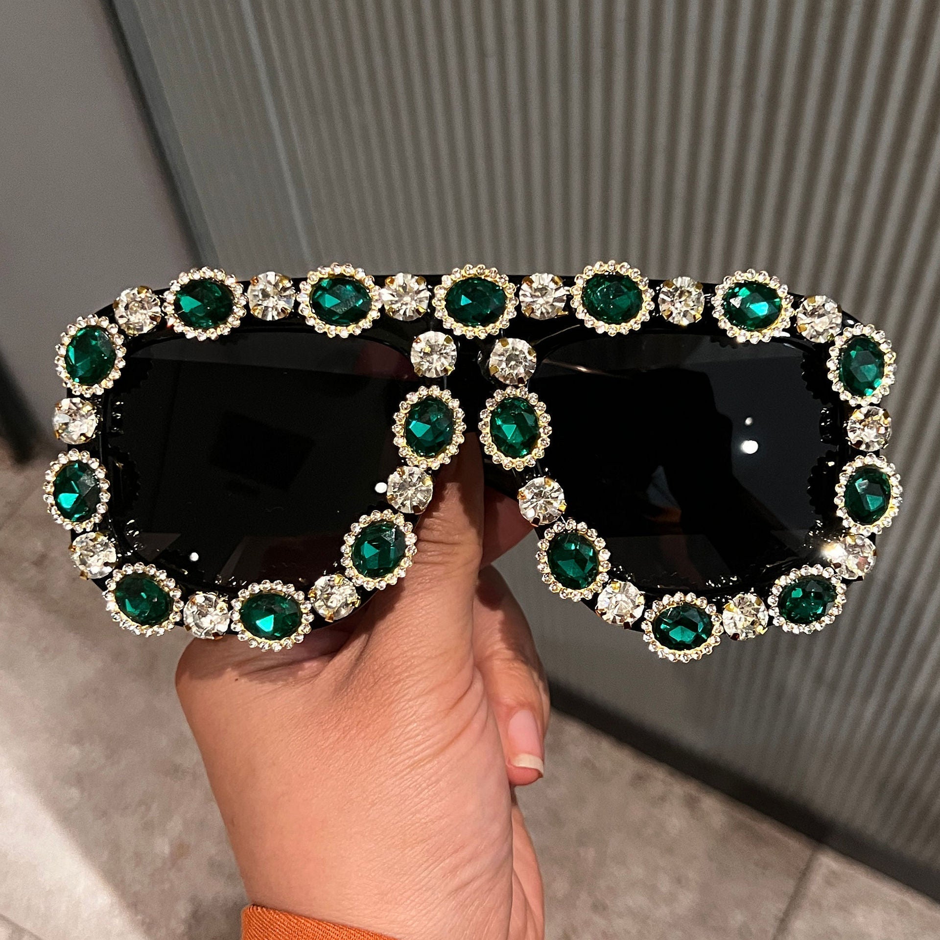 Trendy punk glasses oversized frame diamond retro