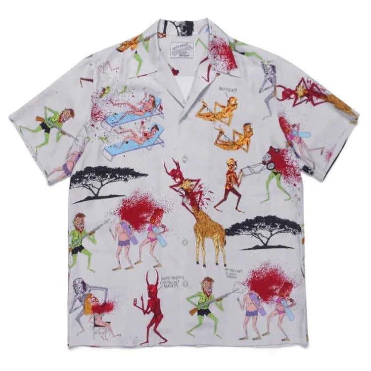 GUILTYPARTIES TIGER Shirts Anniversary Limited Ghost Graffiti Devil Angel Hawaiian Short Sleeve Shirt Men