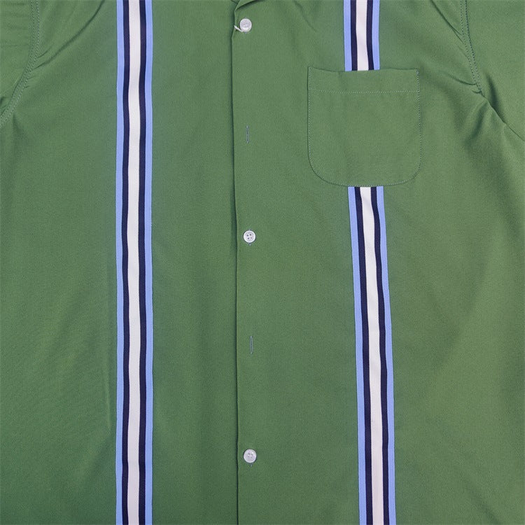 GUILTYPARTIES TIGER Shirts 24SS TWO TONE Striped webbing color matching Hawaiian short-sleeved shirt