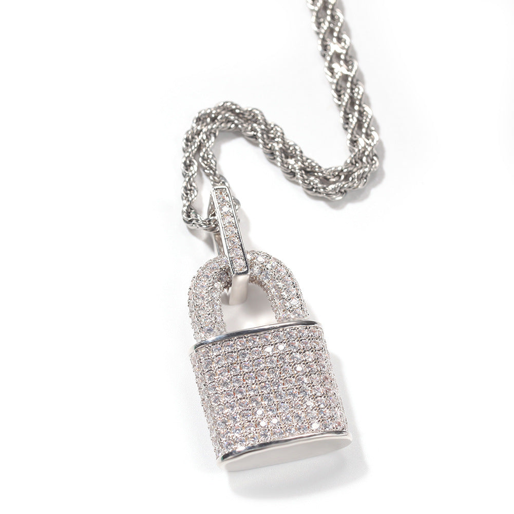 Jewelry Zircon Lock Pendant Necklace Clavicle Chain Spectrum Jesus Pieces