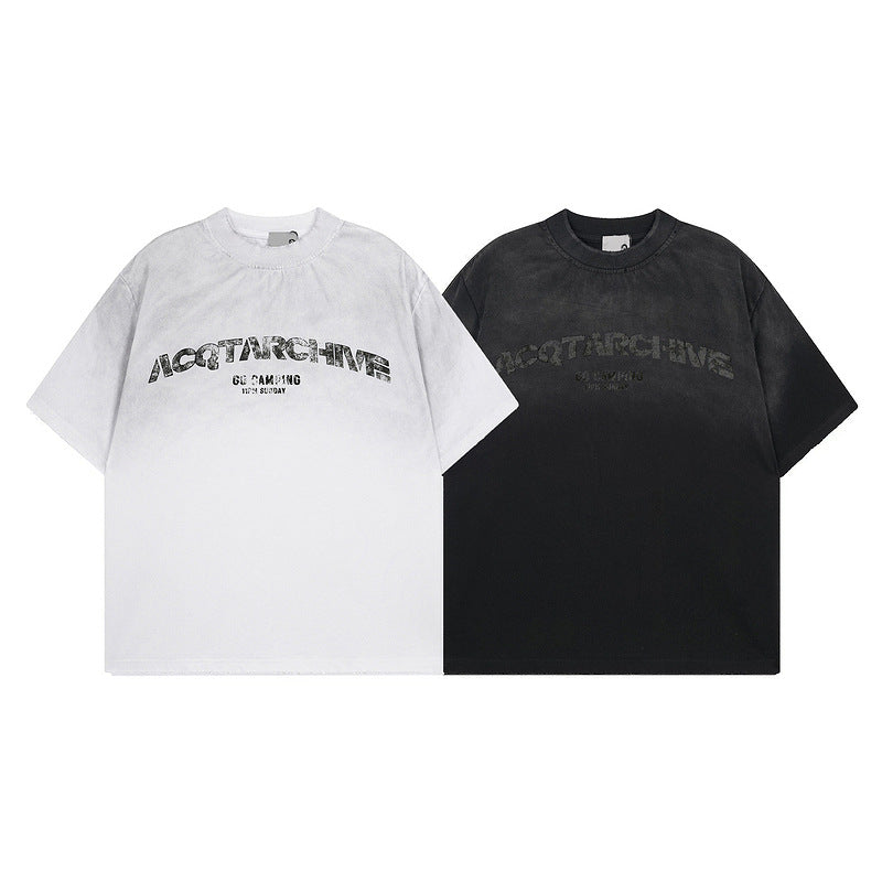 High-quality pure cotton T-shirt retro washed old dirty dye design