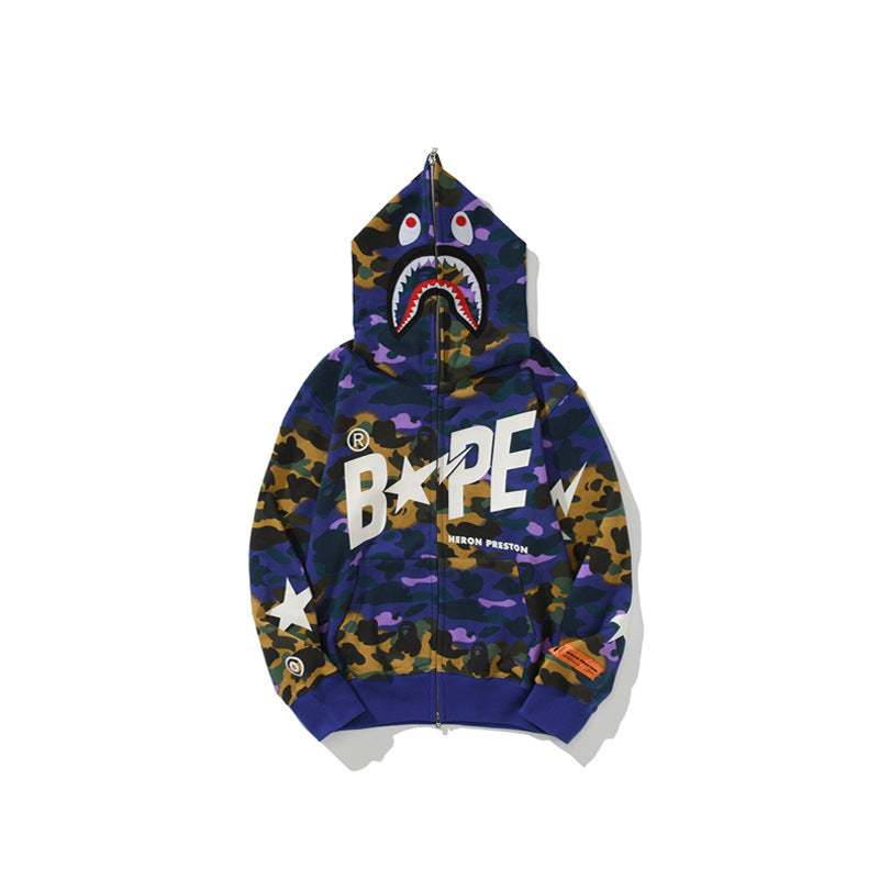 Bathing Ape Hoodie Shark Head Star Camo Sweater
