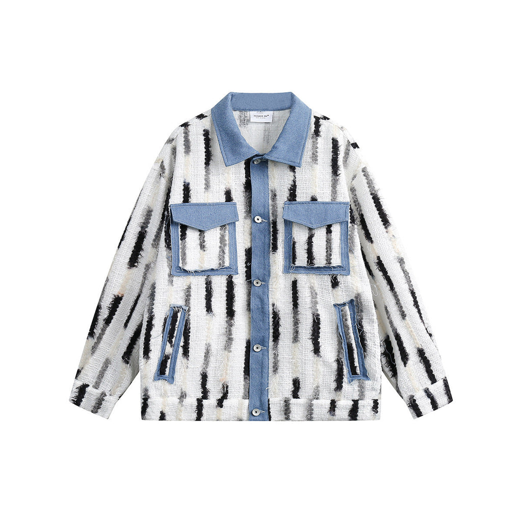 Unisex Jacket Loose Striped Stitching Denim Jacket Baggy Coat