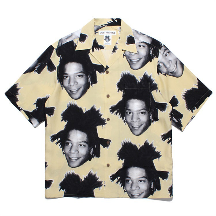 GUILTYPARTIES TIGER Shirts 23ss BASQUIAT Basquiat avatar Hawaiian short-sleeved shirt