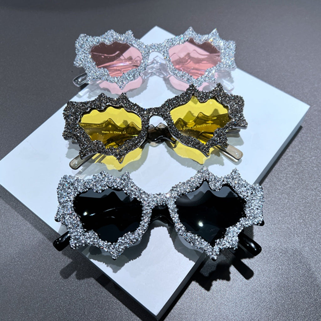 Trendy punk glasses asymmetrical full diamond y2k
