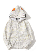 Bathing Ape Hoodie Double Hat Luminous Camouflage Cardigan Zip Hooded Velvet Shark