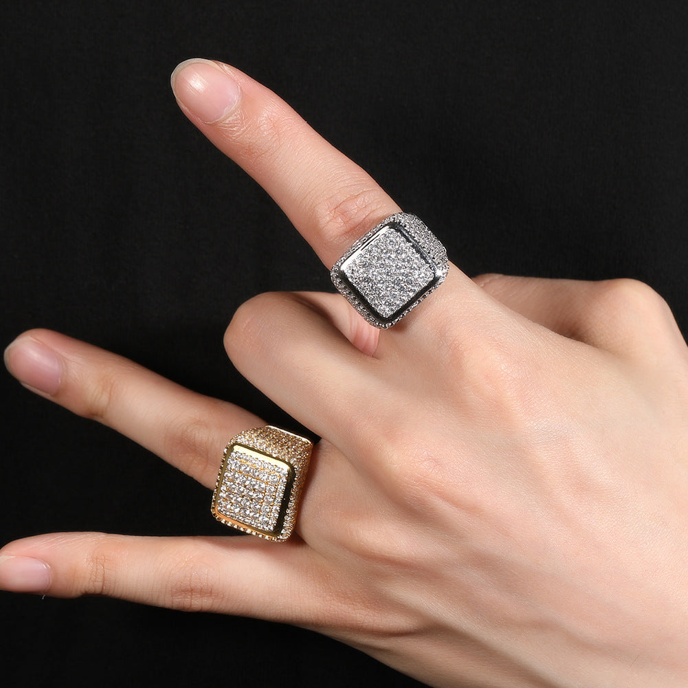 Rings Hip Hop Vintage Large Square Ring Copper with Zircon Spectrum St. Valentine's